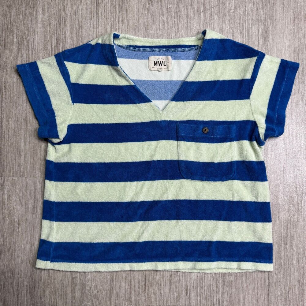 Madewell MWL Retro Terry Towel Top Shirt XS Oversized Rugby Stripe Pocket Tee